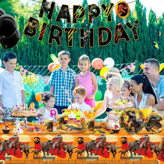 Alt view image 4 of 6 - Jurassic World Birthday Decorations Tableware, 127pcs Jurassic World Party Decorations Set - Dinosaur Theme Party Plate Cups Napkins Tablecloths Banner etc Jurassic Park Birthday Party Supplies