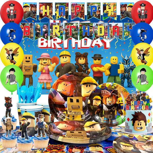 Main image of 112pcs Roblox Party Decorations,Roblox Birthday Decorations Tableware Sets- Roblox Cake Toppers Balloons Backdrops Cups etc Roblox Themed Birthday Party Decorations