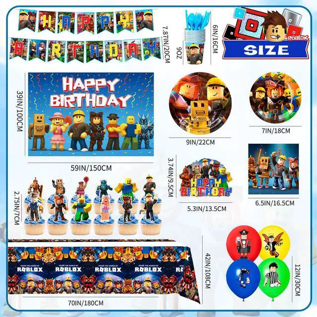 Alt view image 6 of 7 - 112pcs Roblox Party Decorations,Roblox Birthday Decorations Tableware Sets- Roblox Cake Toppers Balloons Backdrops Cups etc Roblox Themed Birthday Party Decorations
