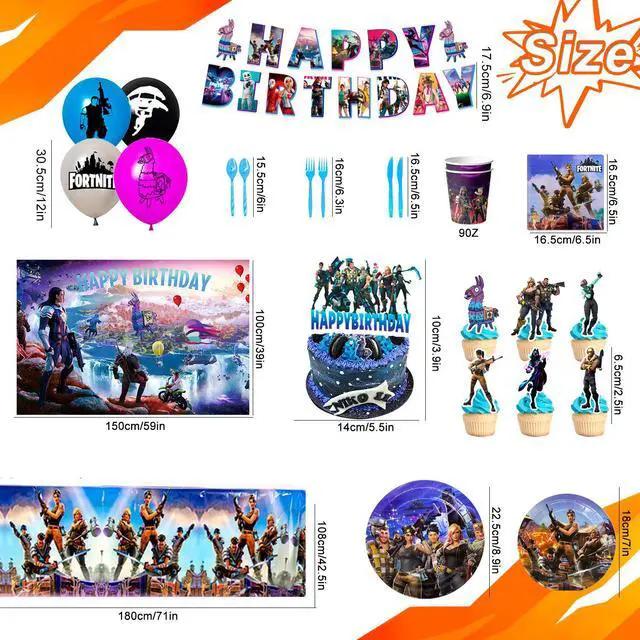 Alt view image 7 of 7 - Fortnite Birthday Decorations, 98 Pcs Fortnite Party Decorations & Fortnite Party Tableware Set - Fortnite Birthday Banners Balloons Plates Napkins etc Fortnite Birthday Party Supplies for Kids