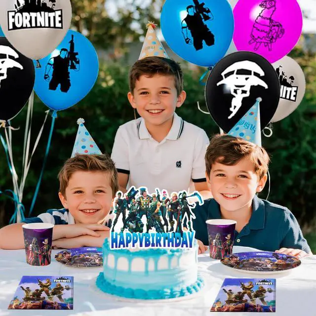 Alt view image 5 of 7 - Fortnite Birthday Decorations, 98 Pcs Fortnite Party Decorations & Fortnite Party Tableware Set - Fortnite Birthday Banners Balloons Plates Napkins etc Fortnite Birthday Party Supplies for Kids