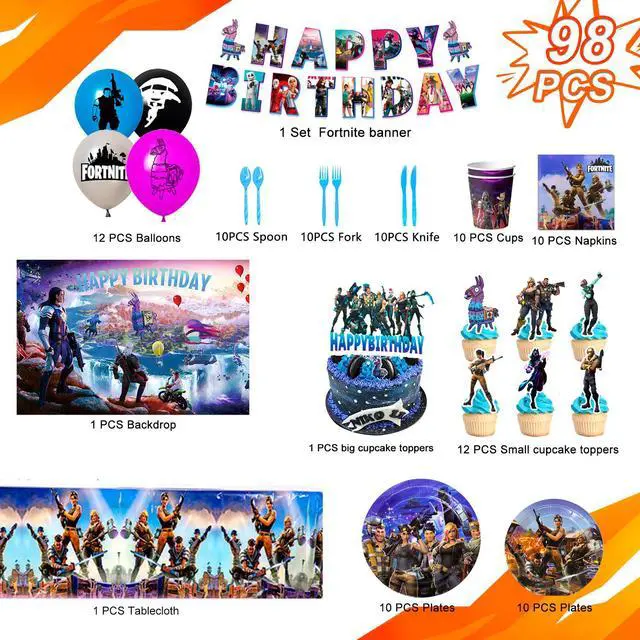Alt view image 6 of 7 - Fortnite Birthday Decorations, 98 Pcs Fortnite Party Decorations & Fortnite Party Tableware Set - Fortnite Birthday Banners Balloons Plates Napkins etc Fortnite Birthday Party Supplies for Kids