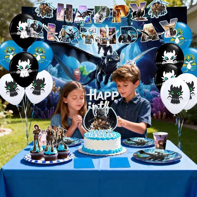 Alt view image 3 of 7 - 98 Pcs How to Train Your Dragon Birthday Party Supplies-Banner Balloons Plate Cup etc How to Train Your Dragon Party Decorations
