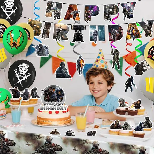 Alt view image 5 of 7 - Call of Duty Party Decorations, 33 Pcs Call of Duty Birthday Decorations-Call of Duty Party Balloons & Call of Duty Birthday Banners Cake Toppers Tablecloth etc Call of Duty Birthday Party Decorations