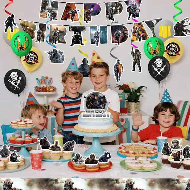 Alt view image 2 of 7 - Call of Duty Party Decorations, 33 Pcs Call of Duty Birthday Decorations-Call of Duty Party Balloons & Call of Duty Birthday Banners Cake Toppers Tablecloth etc Call of Duty Birthday Party Decorations
