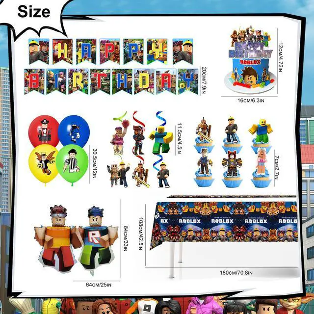 Alt view image 7 of 7 - 35 Pcs Roblox Party Decorations, Roblox Birthday Decorations including Roblox Party Balloons, Roblox Birthday Banner Cake Toppers Tablecloth etc Roblox Birthday Party Decorations for Boys/Girls