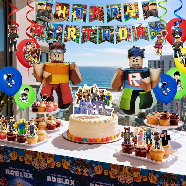 Alt view image 4 of 7 - 35 Pcs Roblox Party Decorations, Roblox Birthday Decorations including Roblox Party Balloons, Roblox Birthday Banner Cake Toppers Tablecloth etc Roblox Birthday Party Decorations for Boys/Girls