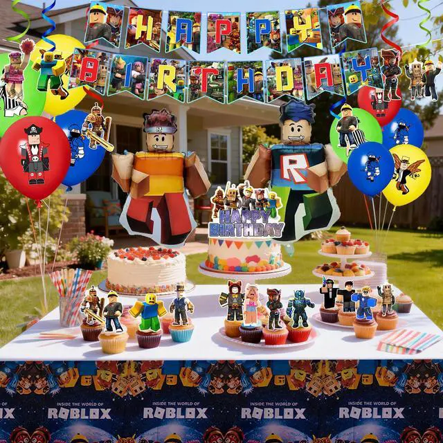 Alt view image 5 of 7 - 35 Pcs Roblox Party Decorations, Roblox Birthday Decorations including Roblox Party Balloons, Roblox Birthday Banner Cake Toppers Tablecloth etc Roblox Birthday Party Decorations for Boys/Girls