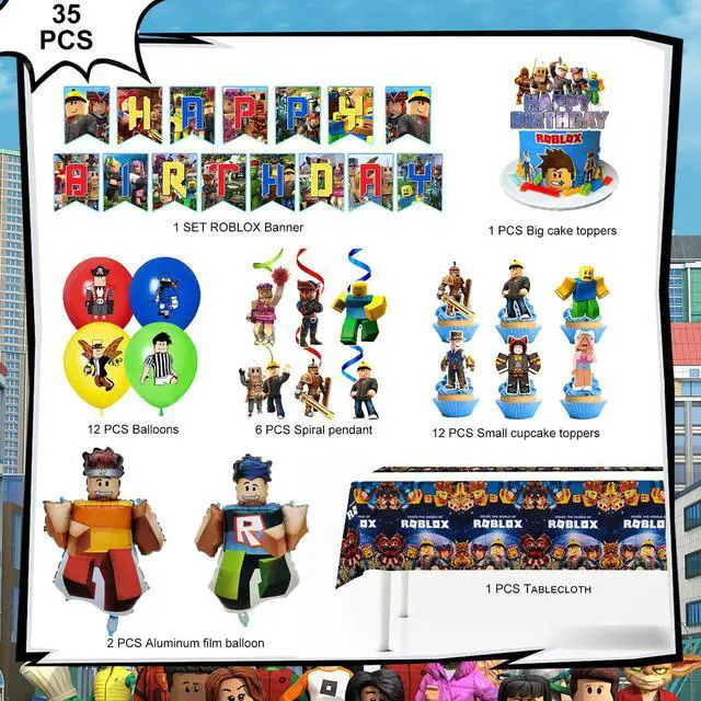 Alt view image 6 of 7 - 35 Pcs Roblox Party Decorations, Roblox Birthday Decorations including Roblox Party Balloons, Roblox Birthday Banner Cake Toppers Tablecloth etc Roblox Birthday Party Decorations for Boys/Girls