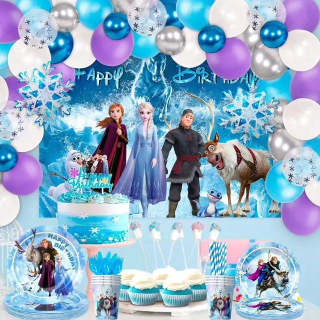 Alt view image 3 of 6 - Frozen Party Supplies, 161pcs Frozen Party Tableware Set Including Frozen Plates and Napkins & Elsa Paper Cup & Frozen Tablecloth etc Frozen Themed Birthday Party Supplies for Girls (Serves 20)