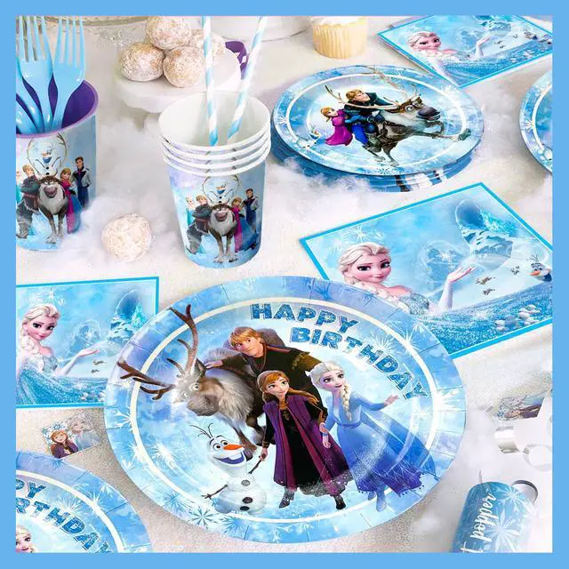Alt view image 2 of 6 - Frozen Party Supplies, 161pcs Frozen Party Tableware Set Including Frozen Plates and Napkins & Elsa Paper Cup & Frozen Tablecloth etc Frozen Themed Birthday Party Supplies for Girls (Serves 20)