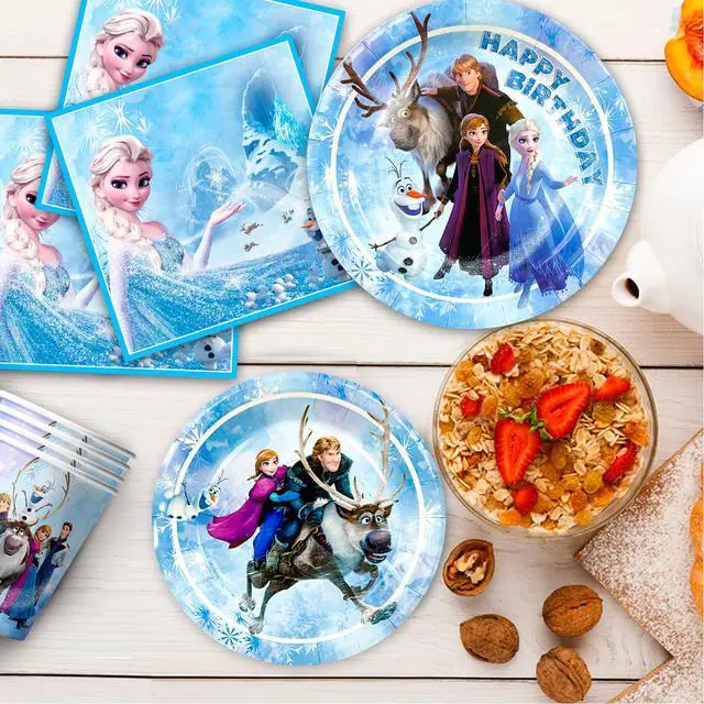 Alt view image 5 of 6 - Frozen Party Supplies, 161pcs Frozen Party Tableware Set Including Frozen Plates and Napkins & Elsa Paper Cup & Frozen Tablecloth etc Frozen Themed Birthday Party Supplies for Girls (Serves 20)