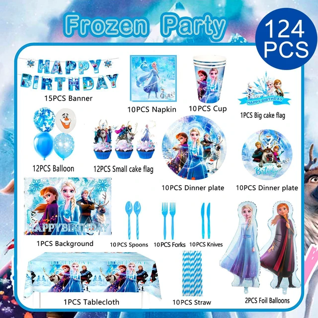 Alt view image 6 of 6 - Frozen Birthday Party Supplies,172pcs Frozen Party Decorations&Tableware Set - Frozen Plates Napkins Cups Tablecloth Banner Backdrop,Frozen Balloons etc Frozen Themed Birthday Party Supplies