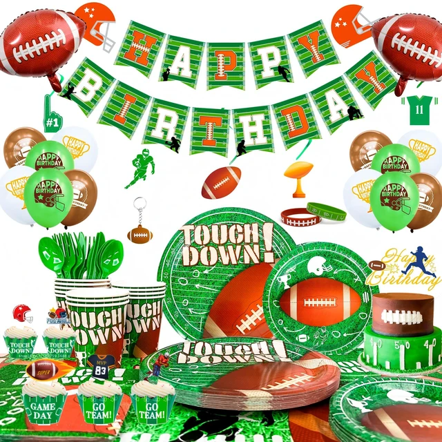Main image of Football Birthday Party Supplies,164pcs Super Bowl Football Party Decorations&Tableware Set-Football Party Plates Napkins Tablecloth Balloons et Football Theme Party Supplies for Boys Super Bowl Party