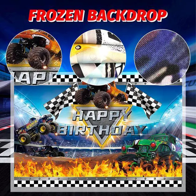 Alt view image 4 of 7 - Monster Truck Birthday Party Supplies,112pcs Monster Truck Birthday Decorations & Tableware Kit - Monster Truck Plates and Napkins Banner Backdrop etc Monster Truck Decorations for Birthday Party