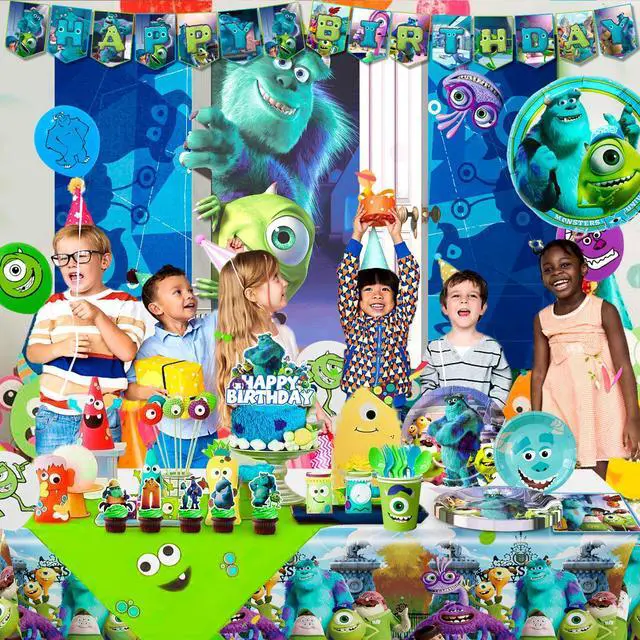Alt view image 5 of 6 - Monsters Inc Birthday Decorations,114pcs Monster Inc Party Decorations & Tableware Set- Monsters Inc Party Supplies Plates,Monster Inc Balloons Banner Backdrop etc Monster Inc Birthday Party Supplies