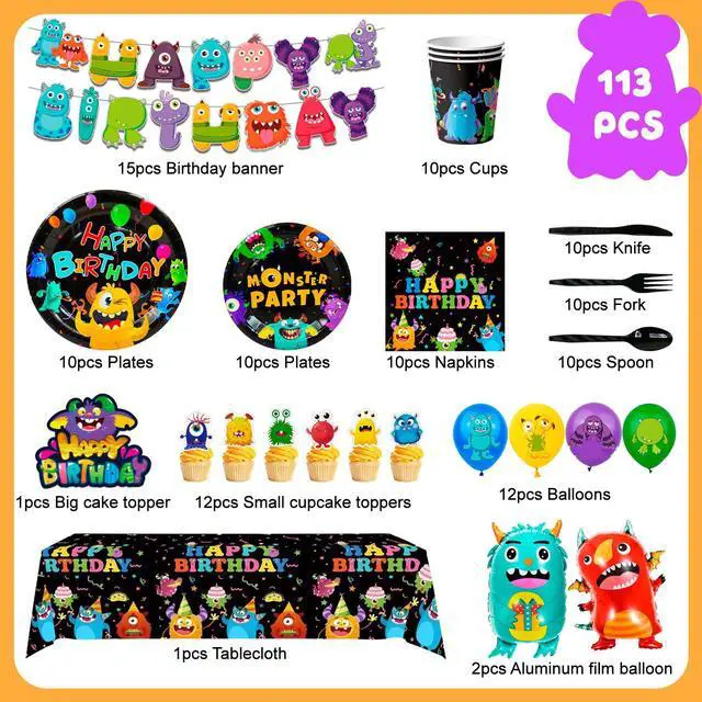 Alt view image 6 of 7 - 113 Pcs Monsters Inc Party Decorations & Tableware Set - Monsters Inc Balloons Banner Cake Toppers Cups Tablecloth etc Monsters Inc Birthday Party Supplies