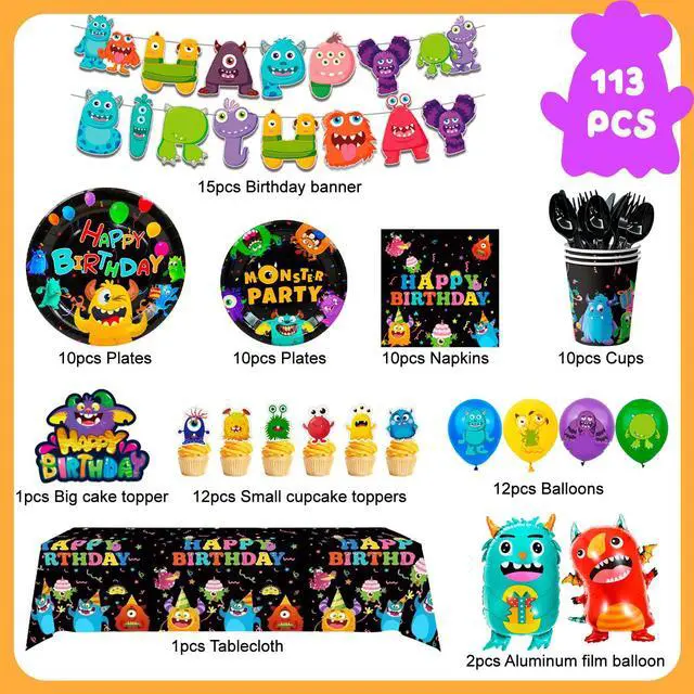 Alt view image 7 of 7 - 113 Pcs Monsters Inc Party Decorations & Tableware Set - Monsters Inc Balloons Banner Cake Toppers Cups Tablecloth etc Monsters Inc Birthday Party Supplies
