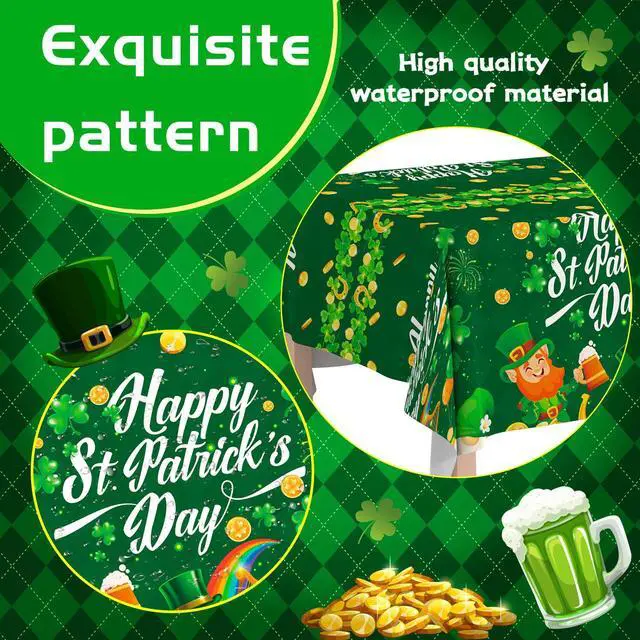 Alt view image 2 of 7 - St Patricks Day Tablecloth, 3pcs Saint Patricks Day Table Cloth Set - St. Pat's Day Party Tablecloth, Happy St. Patrick's Day Tablecloths & St. Patrick's Day Tablecover for St Patricks Day Decorations