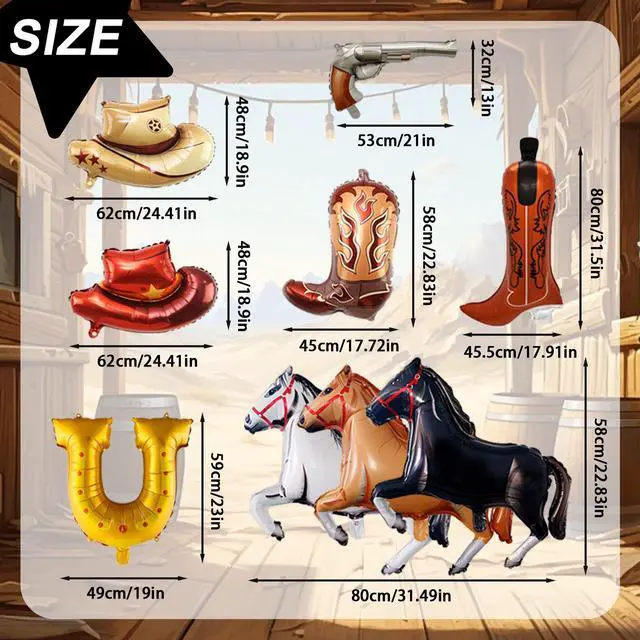 Alt view image 6 of 7 - Cowboy Balloons, 14pcs Cowboy Party Decorations Balloons Set - Cowboy Hat Foil Balloons + Horse Foil Balloons + Cowboy Boot Balloons, Cowboy Foil Balloons for Cowboy Theme Party Decorations