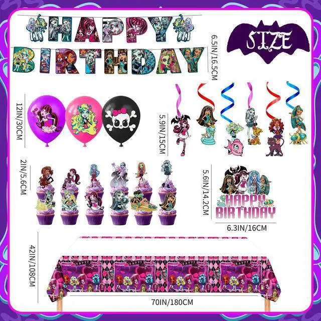 Alt view image 6 of 7 - 47pcs Monster High Party Decorations Supplies Set Including Monster High Birthday Banner Balloons Spirals Cake Decoration etc Monster High Birthday Party Decorations for Kids