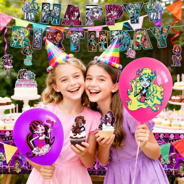 Alt view image 5 of 7 - 47pcs Monster High Party Decorations Supplies Set Including Monster High Birthday Banner Balloons Spirals Cake Decoration etc Monster High Birthday Party Decorations for Kids