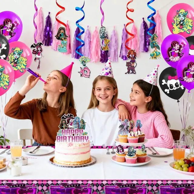 Alt view image 2 of 7 - 47pcs Monster High Party Decorations Supplies Set Including Monster High Birthday Banner Balloons Spirals Cake Decoration etc Monster High Birthday Party Decorations for Kids