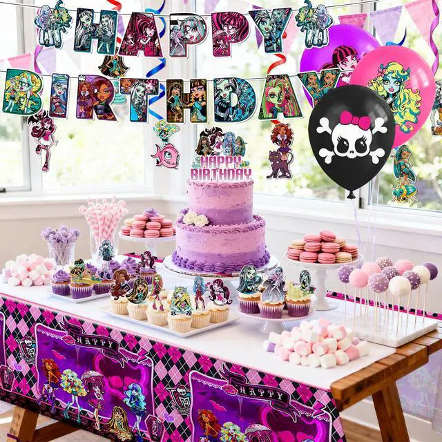 Alt view image 3 of 7 - 47pcs Monster High Party Decorations Supplies Set Including Monster High Birthday Banner Balloons Spirals Cake Decoration etc Monster High Birthday Party Decorations for Kids