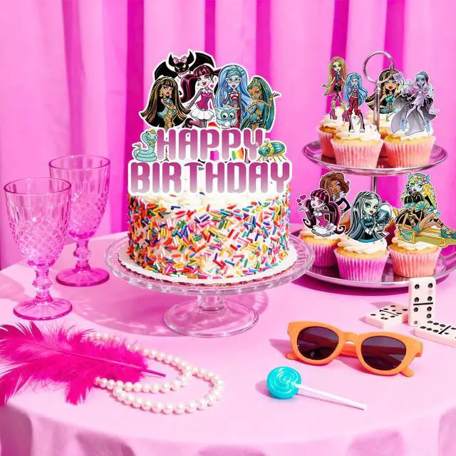 Alt view image 4 of 7 - 47pcs Monster High Party Decorations Supplies Set Including Monster High Birthday Banner Balloons Spirals Cake Decoration etc Monster High Birthday Party Decorations for Kids