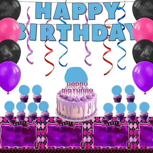 Main image of 47pcs Monster High Party Decorations Supplies Set Including Monster High Birthday Banner Balloons Spirals Cake Decoration etc Monster High Birthday Party Decorations for Kids
