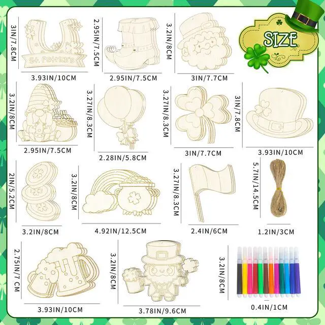 Alt view image 6 of 7 - St. Patrick's Day Coloring Arts Crafts, 61pcs Saint Patty Day Decor Set, Saint Patty Hanging Ornament Saints Day Hanging Ornament for St. Patrick's Day Party Decorations