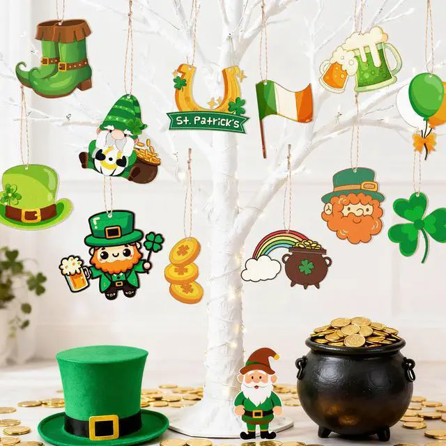 Alt view image 5 of 7 - St. Patrick's Day Coloring Arts Crafts, 61pcs Saint Patty Day Decor Set, Saint Patty Hanging Ornament Saints Day Hanging Ornament for St. Patrick's Day Party Decorations