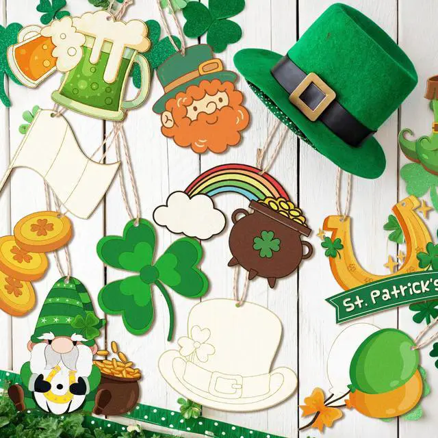 Alt view image 2 of 7 - St. Patrick's Day Coloring Arts Crafts, 61pcs Saint Patty Day Decor Set, Saint Patty Hanging Ornament Saints Day Hanging Ornament for St. Patrick's Day Party Decorations