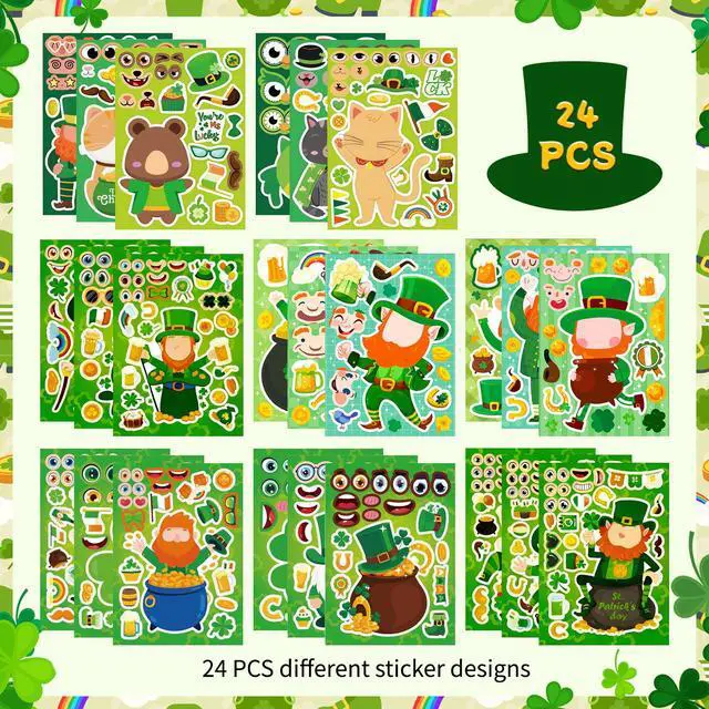 Alt view image 7 of 7 - 24 Sheet St Patricks Day Stickers, Make Your Own Irish Sticker Kits, Make Your Own St. Patrick's Day Stickers for St. Patrick's Day Craft St Patricks Day Party
