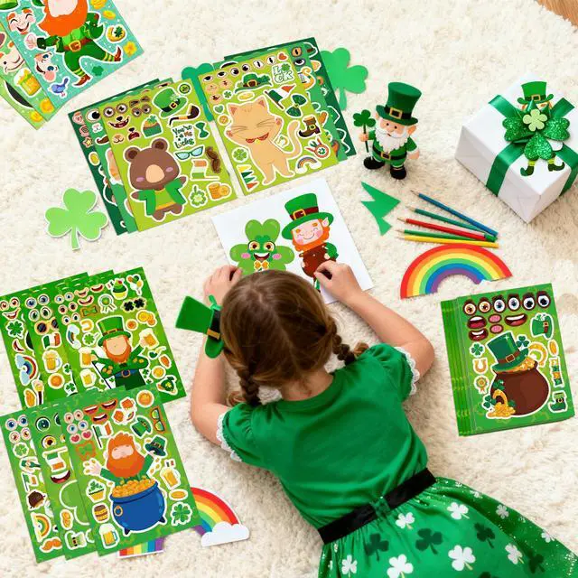 Alt view image 3 of 7 - 24 Sheet St Patricks Day Stickers, Make Your Own Irish Sticker Kits, Make Your Own St. Patrick's Day Stickers for St. Patrick's Day Craft St Patricks Day Party