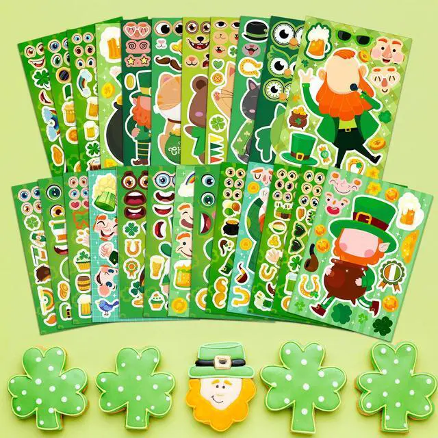 Alt view image 2 of 7 - 24 Sheet St Patricks Day Stickers, Make Your Own Irish Sticker Kits, Make Your Own St. Patrick's Day Stickers for St. Patrick's Day Craft St Patricks Day Party