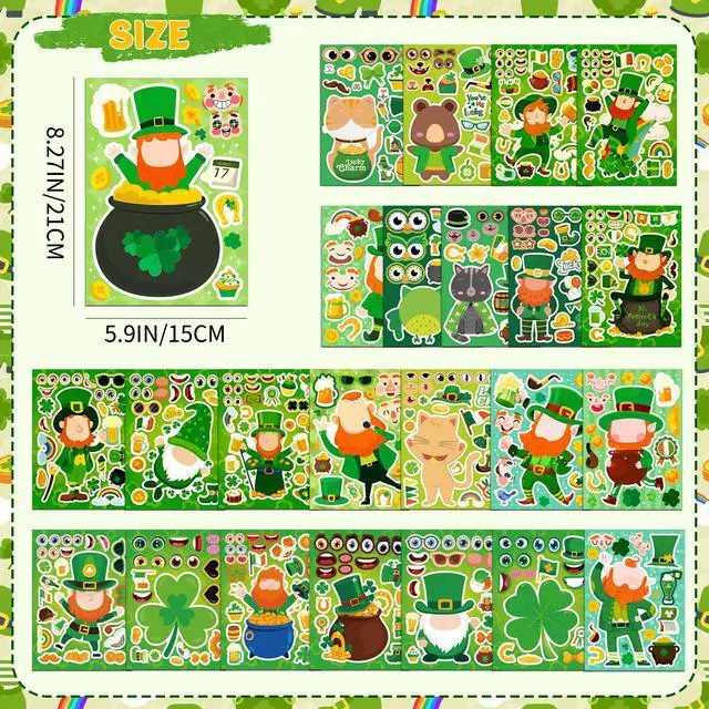 Alt view image 6 of 7 - 24 Sheet St Patricks Day Stickers, Make Your Own Irish Sticker Kits, Make Your Own St. Patrick's Day Stickers for St. Patrick's Day Craft St Patricks Day Party