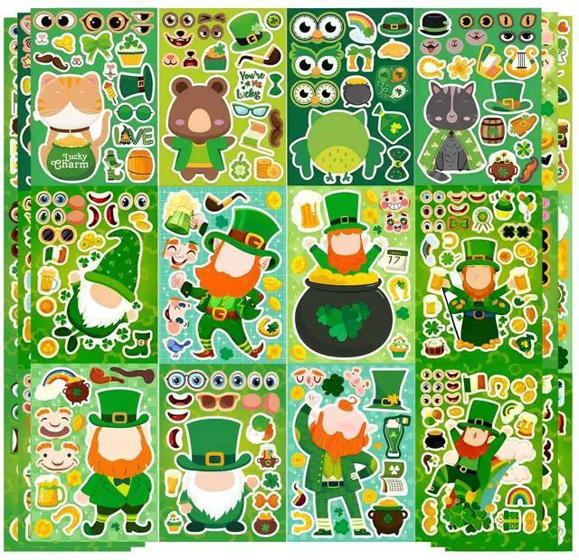 Main image of 24 Sheet St Patricks Day Stickers, Make Your Own Irish Sticker Kits, Make Your Own St. Patrick's Day Stickers for St. Patrick's Day Craft St Patricks Day Party