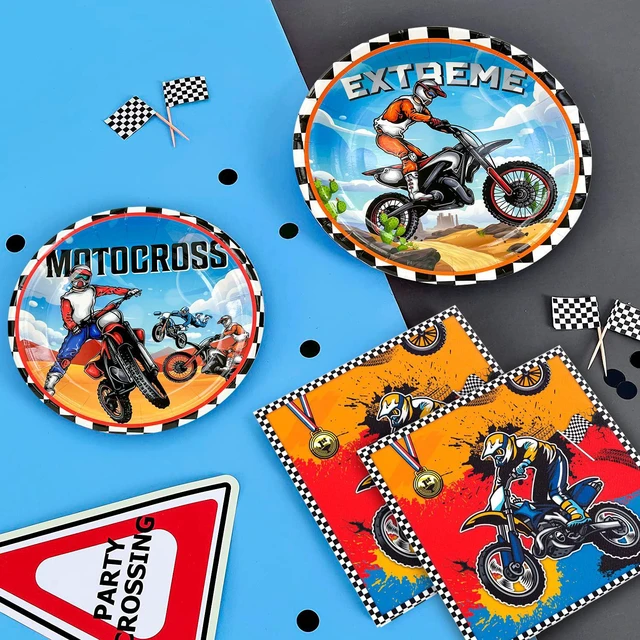 Alt view image 4 of 7 - Motorcycle Birthday Supplies, 54pcs Motorcycle Birthday Decorations&Motorcycle Theme Party Tableware Set- Dirt Bike Party Plates and Napkins Cups & Banner Balloon etc Motocross Party Supplies for Boys