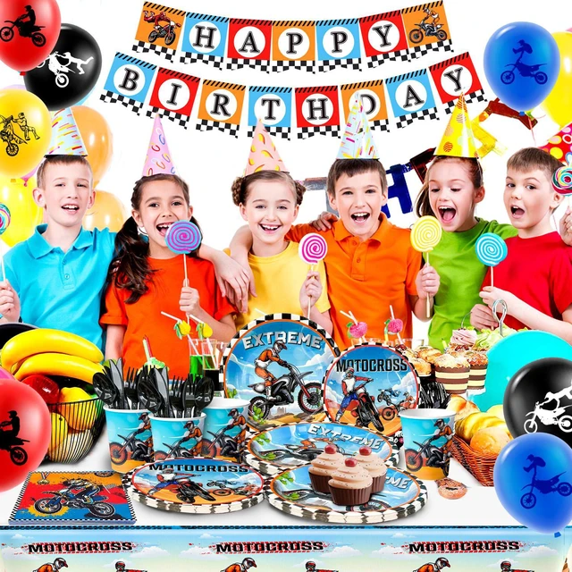 Alt view image 5 of 7 - Motorcycle Birthday Supplies, 54pcs Motorcycle Birthday Decorations&Motorcycle Theme Party Tableware Set- Dirt Bike Party Plates and Napkins Cups & Banner Balloon etc Motocross Party Supplies for Boys