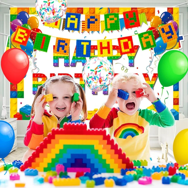 Alt view image 5 of 6 - Building Block Birthday Party Supplies,114pcs Building Blocks Party Decorations & Tableware Set - Building Block Party Plates Tablecloth Banner Backdrop etc Building Blocks Themed Party Supplies