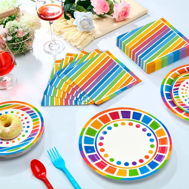 Alt view image 3 of 6 - Rainbow Party Supplies,166pcs Rainbow Party Decorations & Tableware Set - Rainbow Party Plates Napkins Cups & Rainbow Birthday Decorations Balloons Banner etc Rainbow Themed Birthday Party Supplies