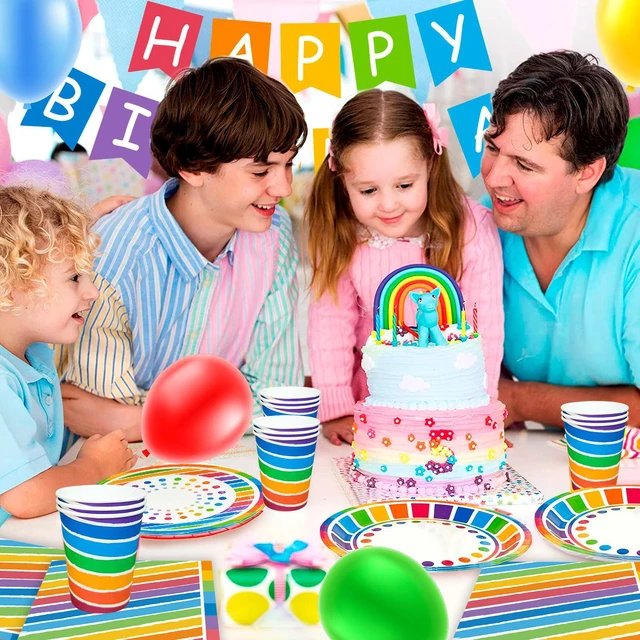 Alt view image 4 of 6 - Rainbow Party Supplies,166pcs Rainbow Party Decorations & Tableware Set - Rainbow Party Plates Napkins Cups & Rainbow Birthday Decorations Balloons Banner etc Rainbow Themed Birthday Party Supplies