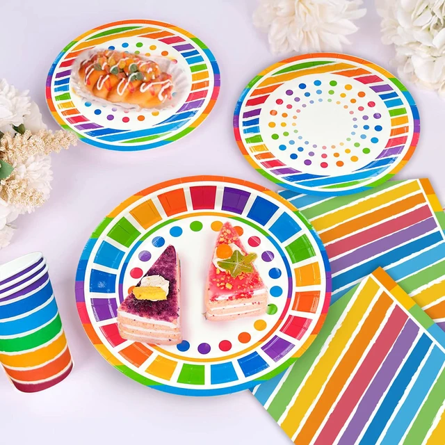 Alt view image 2 of 6 - Rainbow Party Supplies,166pcs Rainbow Party Decorations & Tableware Set - Rainbow Party Plates Napkins Cups & Rainbow Birthday Decorations Balloons Banner etc Rainbow Themed Birthday Party Supplies