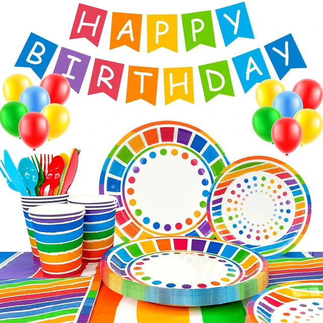 Main image of Rainbow Party Supplies,166pcs Rainbow Party Decorations & Tableware Set - Rainbow Party Plates Napkins Cups & Rainbow Birthday Decorations Balloons Banner etc Rainbow Themed Birthday Party Supplies