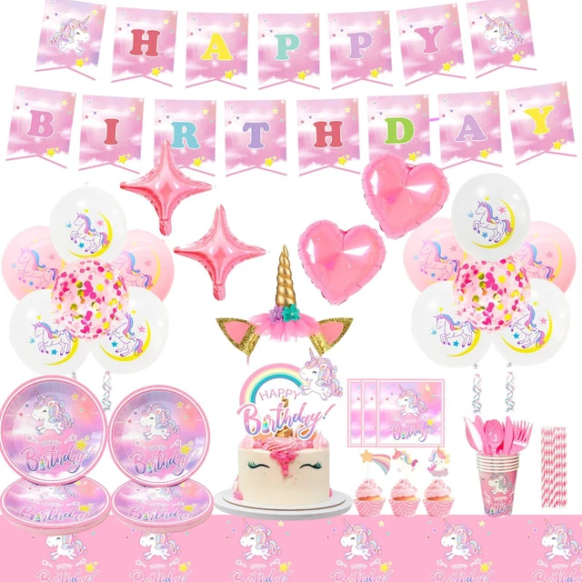 Main image of Unicorn Birthday Decorations for Girls,178pcs Unicorn Party Supplies Tableware Set- Unicorn Balloon Banner Headband Tablecloth Plates Cups Napkins Straws ect Unicorn Themed Birthday Party Supplies