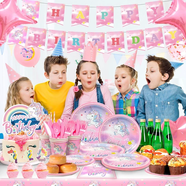 Alt view image 5 of 6 - Unicorn Birthday Decorations for Girls,178pcs Unicorn Party Supplies Tableware Set- Unicorn Balloon Banner Headband Tablecloth Plates Cups Napkins Straws ect Unicorn Themed Birthday Party Supplies