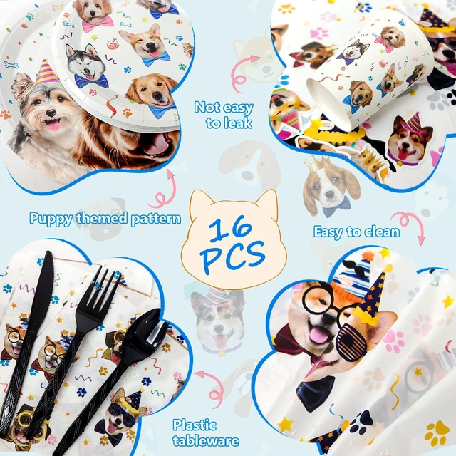 Alt view image 5 of 7 - Puppy Dog Birthday Party Supplies,148pcs Dog Party Decorations & Dog Birthday Party Tableware Set- Dog Birthday Banner,Puppy Balloons&Puppy Party Plates Cups Table Cloth etc Dog Themed Party Supplies