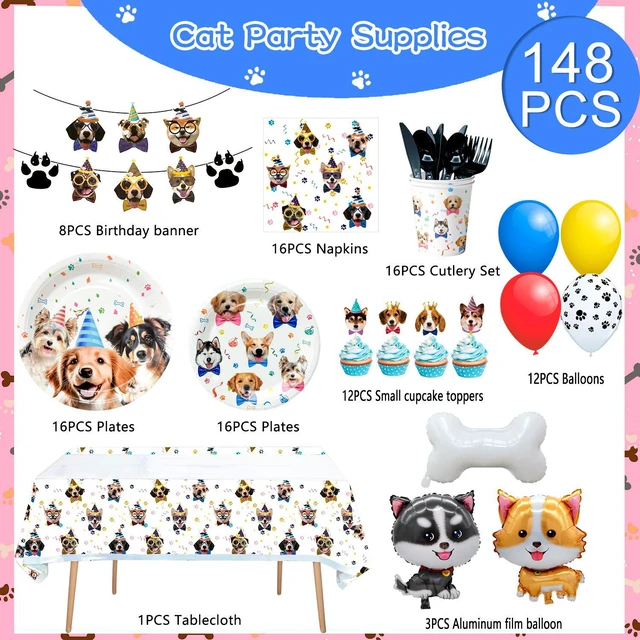 Alt view image 7 of 7 - Puppy Dog Birthday Party Supplies,148pcs Dog Party Decorations & Dog Birthday Party Tableware Set- Dog Birthday Banner,Puppy Balloons&Puppy Party Plates Cups Table Cloth etc Dog Themed Party Supplies