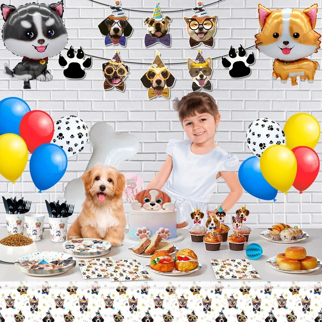 Alt view image 3 of 7 - Puppy Dog Birthday Party Supplies,148pcs Dog Party Decorations & Dog Birthday Party Tableware Set- Dog Birthday Banner,Puppy Balloons&Puppy Party Plates Cups Table Cloth etc Dog Themed Party Supplies